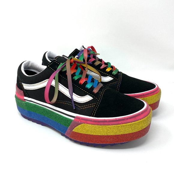 Vans Shoes - VANS Platform Old Skool Stacked Ripple Glitter Rainbow Black Women's VN0A4U15WW1